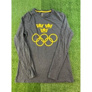Sweden Olympics Long Sleeve T-Shirt Gray Graphic Tee Top Mens Medium
